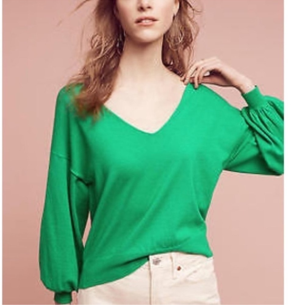 Anthropologie Green Line + Dot Traveler Balloon Sleeve Knit  Sweater Small